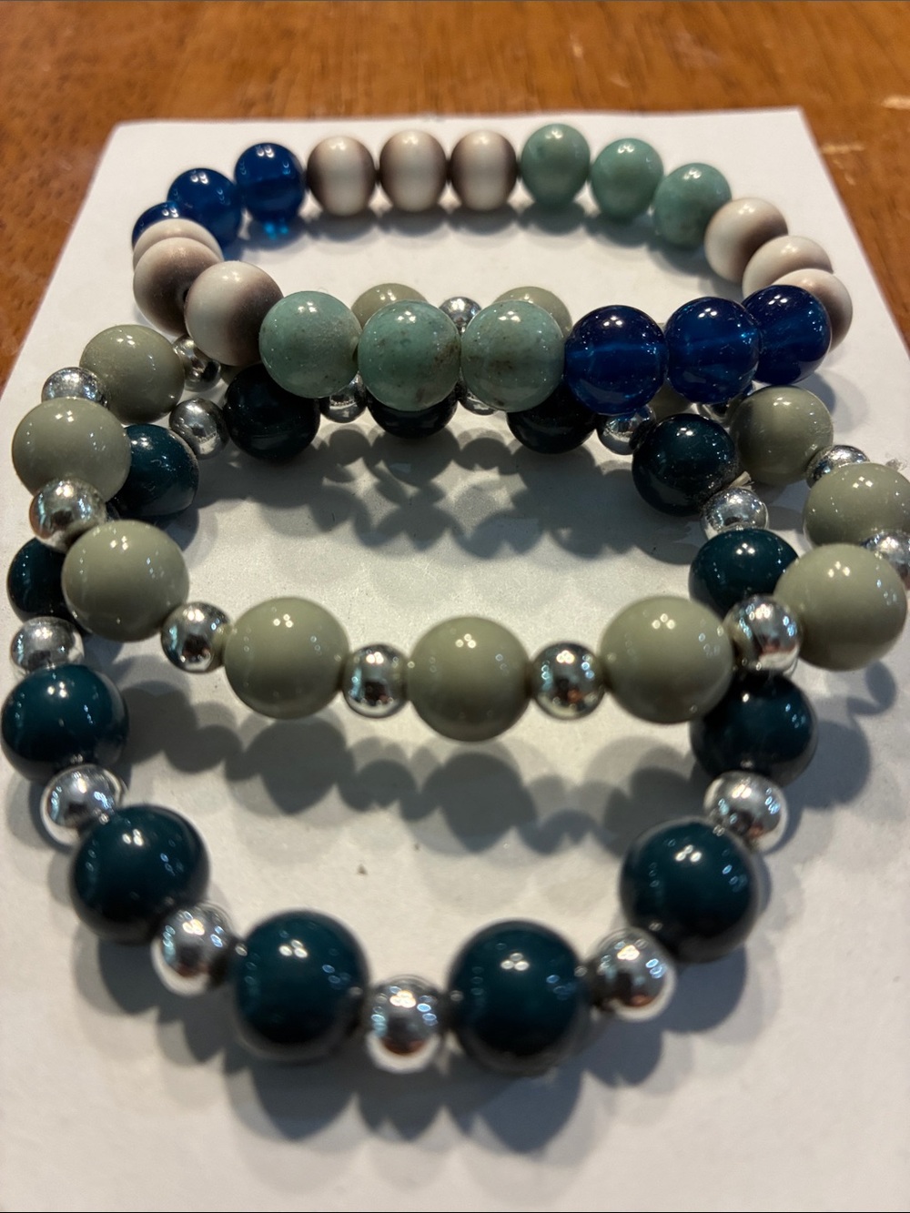 Beaded Stretch Bracelet Set - Teal, Blue & Sage